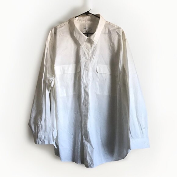 Ava & Viv Shirt Womens Size 3X Ivory Long Sleeve Relaxed Button Down Top - Picture 2 of 3